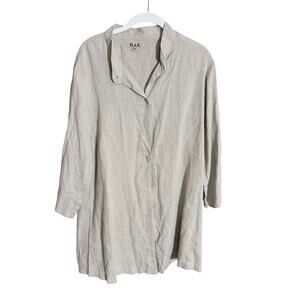 FLAX 100% Linen Button Front Tunic Top M Made in Lithuania 22” P2P Natural